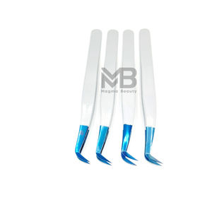 65 Degree Volume <b>Light</b> Gray Color Coated Plain Grip Eyelash Extension Tweezers Japanese Stainless Steel Blue <b>Plasma</b> Tips - Product Image 2