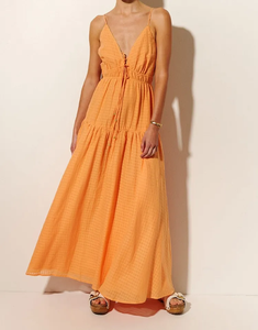 Haute qualité lin coton Maxi robe pour les femmes élégantes conceptions personnalisées Floral solide dos nu Spaghetti sangle naturel taille cravate - Product Image 1