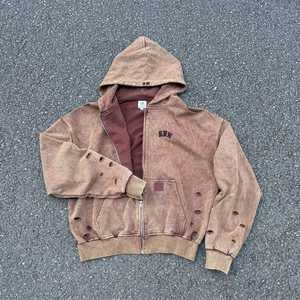 เสื้อฮู้ดแบบสวมศีรษะของผู้ชายผ้าคอตตอน100% วินเทจปักลายมีรูสั่งตัด - Product Image 4