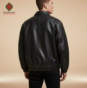 Chaqueta Bomber Casual de Cuero Negro para Hombre, Estilo Retro Minimalista, Cuello Mao, Cierre Sólido, Servicio OEM - Product Image 4