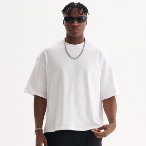 100% algodón al por mayor recortada Boxy Fit camiseta de hombre 230GSM liso en blanco logotipo personalizado hombro caído Unisex Vintage camiseta - Product Image 1
