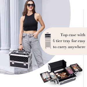 4 In 1 Rolling Makeup Case Professional Cosmetic Storage Organizer with Wheels Travel Makeup <b>Trolley</b> Large Salon Barber <b>Suitcase</b> - Product Image 3
