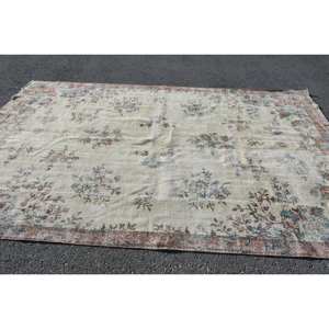 Alfombra clásica de lana azul Beige de 6,9x10,5 pies, diseño de retazos rectangular turco hecho a mano para sala de estar, dormitorio con respaldo de látex - Product Image 3