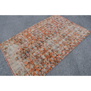 Tapis turc vintage grande surface 4.3x6.6 pieds Rectangle motif abstrait laine matériel Latex Orange bleu pour couloir chambre décor - Product Image 2