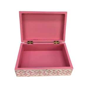 Organisateur de boîte à bijoux rectangulaire de luxe pour femmes et filles Style simple Incrustation d'os bleu et blanc pour le stockage et l'affichage - Product Image 4