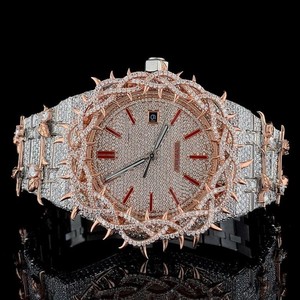 2025 Tùy Chỉnh ETA Thạch Anh Sang Trọng Thép Không Gỉ Xem Đầy Đủ Đá Kim Cương Đầy Đủ Vàng Bạc Analog Glass Silicone Ban Nhạc Cho Nam Giới - Product Image 4