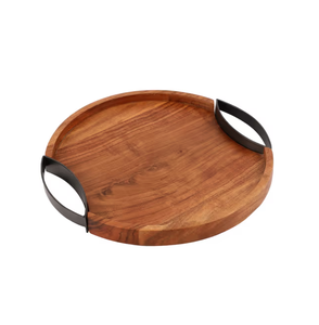 Bandeja de madera para artículos para el hogar Bandeja de servicio Fantástica bandeja de servicio de madera con mango de metal a precio barato - Product Image 3