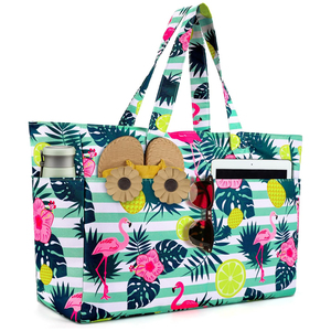 Waterproof Beach <b>Tote</b> <b>Bag</b> for Women with <b>Zipper</b> Wet Compartment Sand Proof Foldable Lightweight Extra Large Pool <b>Bag</b> - Product Image 1