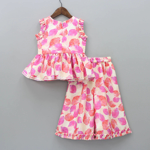 Ensemble Kurti Palazzo ethnique pour filles Shoryam Fashion, rose, pour les fêtes |   Kurti sans manches imprimé avec pantalon palazzo évasé Toutes saisons - Product Image 2