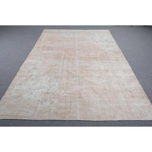 พรมตุรกีโบราณขนาดใหญ่ 6.7x10.1 ฟุต พรมขนสัตว์สีเบจ - Product Image 1