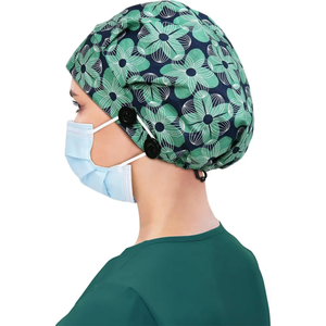 Bonnets chirurgicaux en coton tissé solide avec bouton, ajustables par lien à l'arrière, unisexes, pour le personnel médical, dentaire et hospitalier - Product Image 1