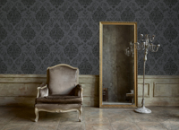 Papier peint non tissé moderne Damas noir, argent, gris, fabriqué en Allemagne, hautement résistant à l'usure, insonorisant, pour salon, hôtel