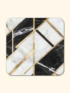 Juego de 4 Posavasos de Mármol Blanco y Negro de Lujo con Detalles Dorados, Elegantes Posavasos para Bebidas - Product Image 3