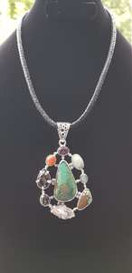 Colgante de múltiples piedras preciosas en plata de ley 925 Regalo de joyería hecho a mano único - Product Image 5