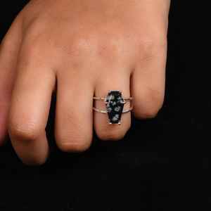 Snowflake Obsidian Coffin Sterling Silver <b>Ring</b> <b>Gothic</b> Witchy Luxury Wedding Statement Jewelry Handmade Crystal <b>Ring</b> Gift for Her - Product Image 2