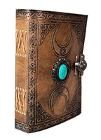 Grimorio de Cuero Encuadernado a Mano de Alta Calidad con Hilo Cosido, Estilo Vintage con Cristales Incrustados, Diario, Cuaderno, Libro