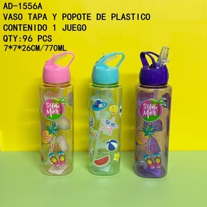 CASAMAX WL AD-1556A PE Plastic Travel Water <b>Bottles</b> 770ml with <b>Straw</b> Eco-friendly Durable Modern No Thermal Insulation - Product Image 2