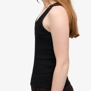 Customizable <b>Women's</b> Deep <b>Black</b> Color Breathable Cotton-Blend Knitted Rib <b>Tank</b> <b>Tops</b> Sleeves Casual Shorts Wholesale Options - Product Image 6