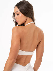 Derniers ensembles OEM ivoire avec logo personnalisé pour femmes ensemble de 2 pièces leggings froissés pour femmes nouveau et taille haute ajustée avec ceinture arrière en forme de V - Product Image 3