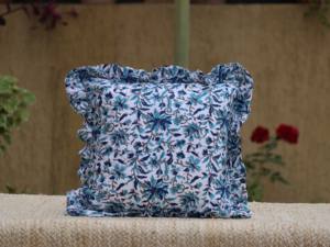 Housse de coussin en coton bohème faite à la main, luxe, imprimé indien à la main, avec volants, housse de coussin florale, jeté, personnalisable, floral - Product Image 2