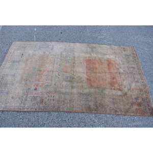 Alfombra turca rectangular con respaldo de látex de lana Beige de área grande de 3,6x6,2 pies, diseño abstracto de retazos para pasillo - Product Image 3