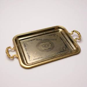 Plateau de service de nourriture de mariage standard Plateau de service de nourriture en aluminium de forme ovale de la meilleure qualité avec poignées de créateur en Inde - Product Image 3