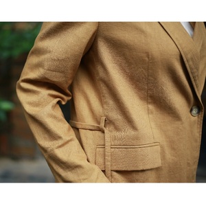 Mince brûlé Orange Ramie plaine coton veste tissé été rabat poches latérales teint imprimé déco bouton décoration XL taille Plaid - Product Image 1