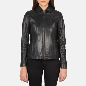 Nouvelle veste en cuir pour femmes tendance, style motard, printemps automne, manches longues, décontractée, coupe ajustée, couleur unie, fermeture éclair, style denim, vêtements d'extérieur - Product Image 1