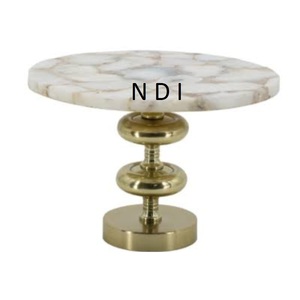 Hand Curved Design Rounded <b>Marble</b> Top Birthday <b>Cake</b> Serving <b>Stand</b> With Metal Frame For Birthday Party Celebration Usage - Product Image 1