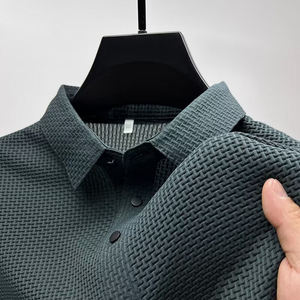 เสื้อโปโลชายย้อนยุคบางเสื้อยืดออกแบบเสื้อผ้าแจ็คการ์ดลายว่างเปล่าแขนสั้นธุรกิจฤดูร้อน - Product Image 5