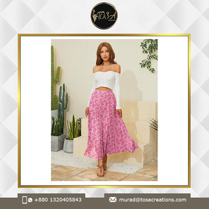 Nhà Sản Xuất Của Bán Buôn Của Phụ Nữ Giản Dị Của Váy Thoáng Khí Chiều Dài Sàn Với Tua In Kỹ Thuật Số Tự Nhiên Vòng Eo - Product Image 2