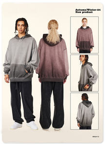 Sudadera con capucha lavada Vintage Unisex 100% algodón ropa de calle de peso pesado Sudadera con capucha de gran tamaño lavado con ácido sudaderas con hombros caídos en blanco para hombres - Product Image 4