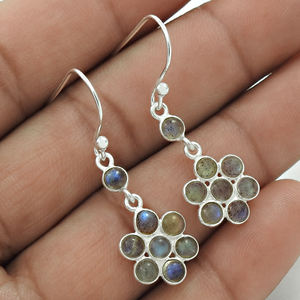 Joyería de mujer, de Plata de Ley 925 pendientes de aro, piedras preciosas de labradorita azul Natural, pendientes de moda para mujer, joyas indias al por mayor - Product Image 5