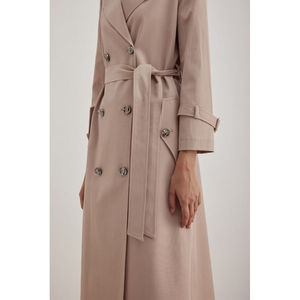 Manteau long beige vintage pour femme, à double boutonnage, avec détails brodés - Product Image 5