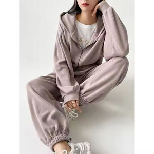 Chándal de mujer de alta calidad 100% algodón polar mujer chándales Color sudor cómodo ropa Casual chándales para mujer - Product Image 2