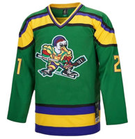 Maillot de hockey sur glace d'hiver personnalisé Mighty Ducks vert et noir, imprimé, 100% polyester, sans manches, col en V, design unique pour homme