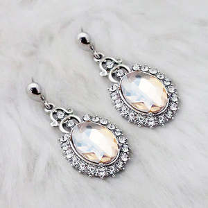 Boucles d'oreilles pendantes Kriaa Brown Crystal Stone plaquées rhodium modèle 1313658D - Product Image 1