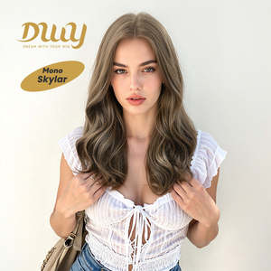 Peluca sintética rizada marrón de 20 pulgadas de largo para mujer Skylar-DWY con encaje frontal transparente y raya libre sin pegamento, con reflejos. - Product Image 1