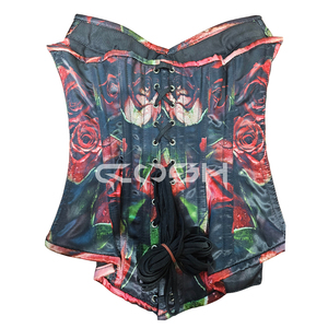 Corset bustier sur mesure en satin imprimé roses rouges, avec baleines en acier, idéal pour les soirées et la mode gothique - Product Image 6