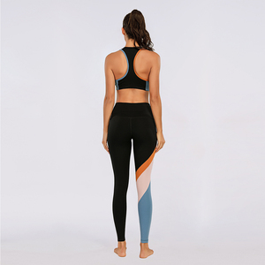 Tissu vêtements de sport entraînement Yoga ensemble femmes vêtements de sport vêtements de sport Fitness à manches courtes taille haute Leggings costumes de sport solides - Product Image 5
