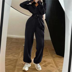 Conjunto de Sudadera con capucha sólida de último estilo para mujer, ropa informal de otoño para mujer, Top con capucha sin mangas de manga larga con pantalones a juego, traje - Product Image 5