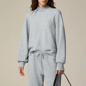 Sudadera larga de poliéster/algodón de rizo francés para mujer, Color liso, cuello simulado, estilo informal de gran tamaño, frente de invierno y otoño - Product Image 4