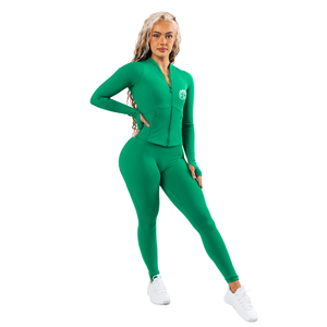 Sweat à capuche zippé pour femme, vert Grove, manches longues, coupe ajustée, veste légère pour le yoga, la gym et l'entraînement - Product Image 3