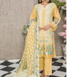 Conjunto de 3 Piezas de Traje de Lino para Mujer, Estilo Moderno, Diseño Tradicional Indio, Estampado Completo, Bordado con Piedras, Traje de Vestir - Product Image 1