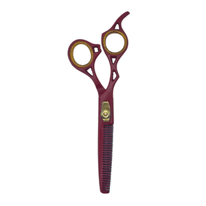 Tijeras de adelgazamiento de peluquero de alta calidad Tijeras de adelgazamiento con mango de diseño perforado recubierto de color marrón - Product Image 3