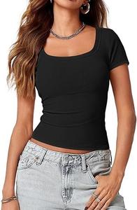 Nuevas camisetas de manga corta con cuello redondo para mujer, Camisetas básicas informales acanaladas ajustadas, camisetas al por mayor disponibles - Product Image 6