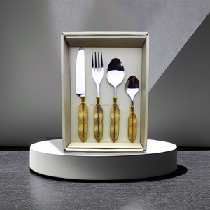 New Look Metal Cutlery Set With Leaf Brass Handle For Hotel Restaurant and Kitchen Used Or Serving <b>Spoon</b> Wedding Party - Product Image 3