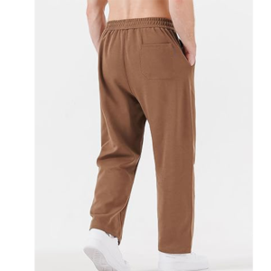Pantalons de survêtement pour hommes en coton mélangé lourd, décontractés, à bas ouvert, doublés en polaire marron, écologiques, respirants, lavés, vente en gros OEM personnalisée - Product Image 3