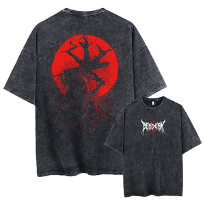 Camiseta de punto con lavado ácido personalizada para hombre, estilo vintage, estampada, 100% algodón, ecológica, transpirable, para verano. - Product Image 1