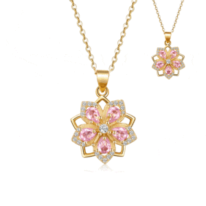Jeulia Sterling Silver <b>Layered</b> Spinning Flower <b>Fashion</b> <b>Necklace</b> - Product Image 1